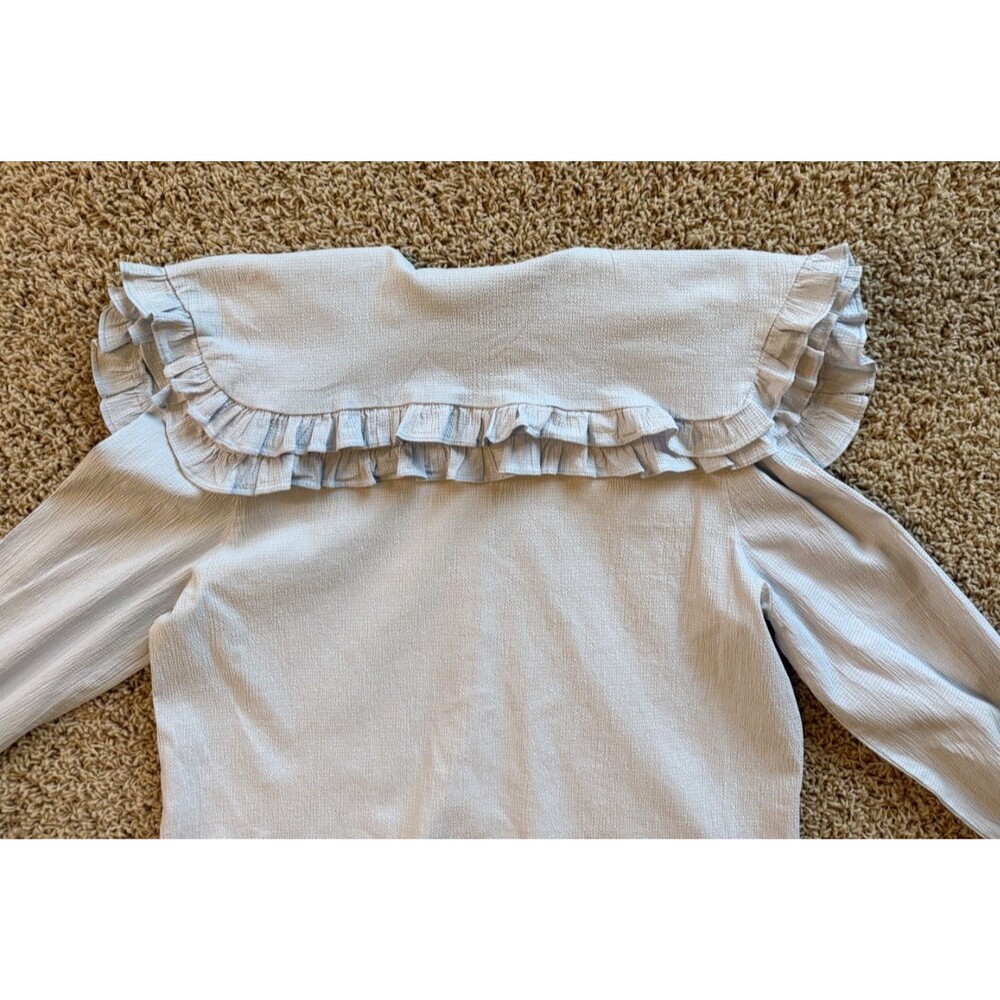 Sister Jane Women's Puritan Collar Blouse Ruffles Rhinestone Floral Buttons - Picture 15 of 15